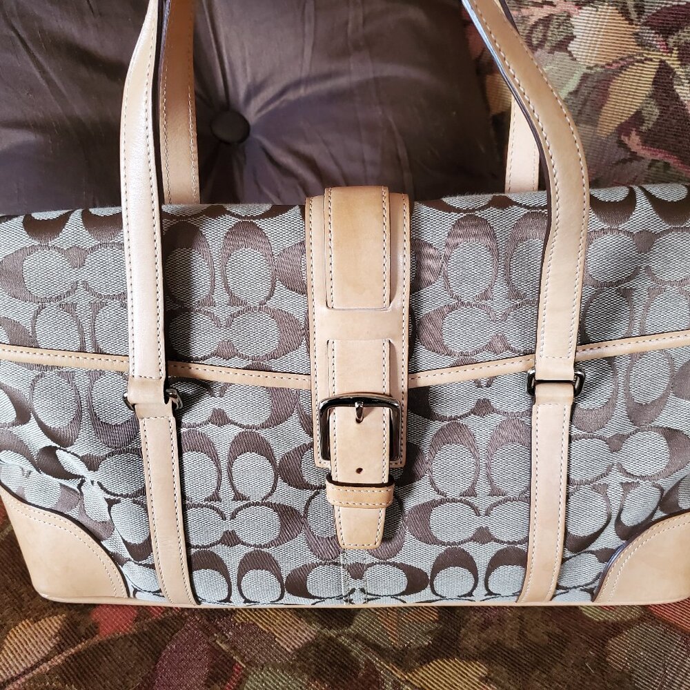 Coach Signature Jacquard with Leather Trim Satchel K3J-6648